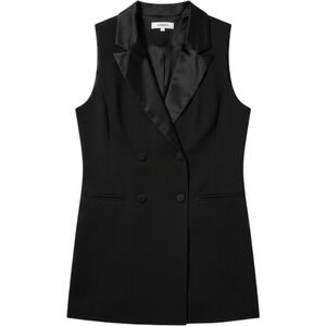 BB Dakota Blazer Dress Women 8 Black Satin Lapel Sleeveless Double Breasted